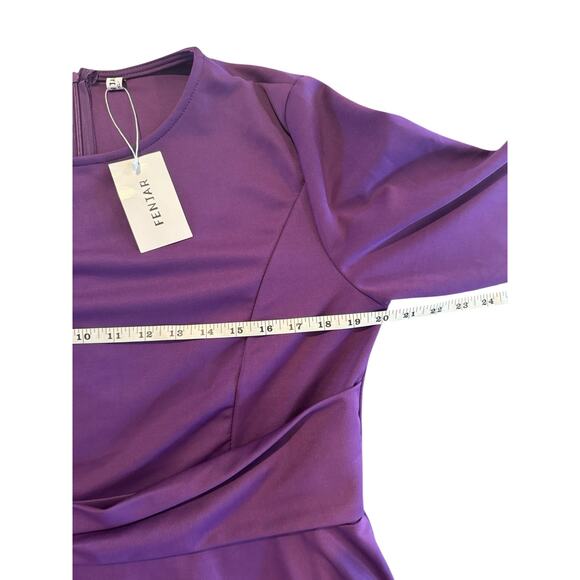 FENTAR Purple Fit & Flare Tie Waist Dress XL • 3/4 Sleeve • Party/Cocktail • NWT - Picture 8 of 10